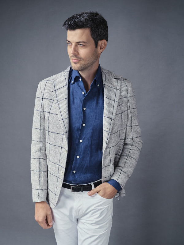 LUXURY LINEN BLEND EXCLUSIVE PLAID JACKET