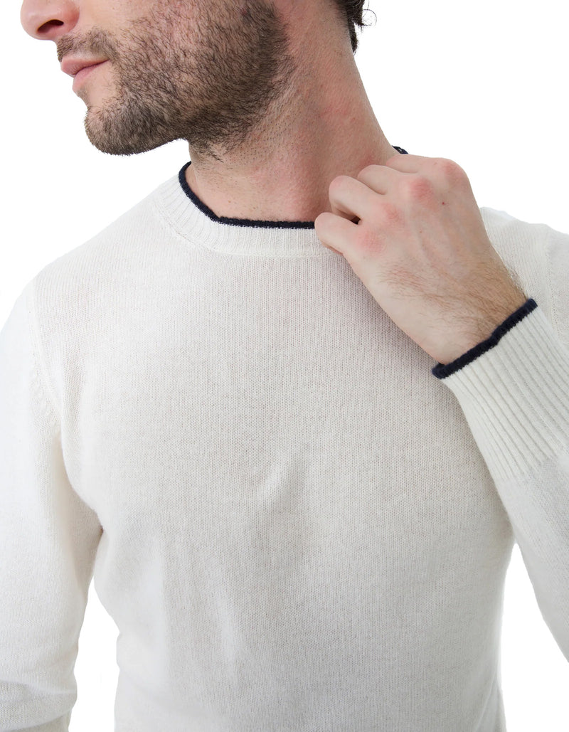 100% UNDYED CASHMERE SLIM FIT CREWNECK SWEATER WITH TIPPING
