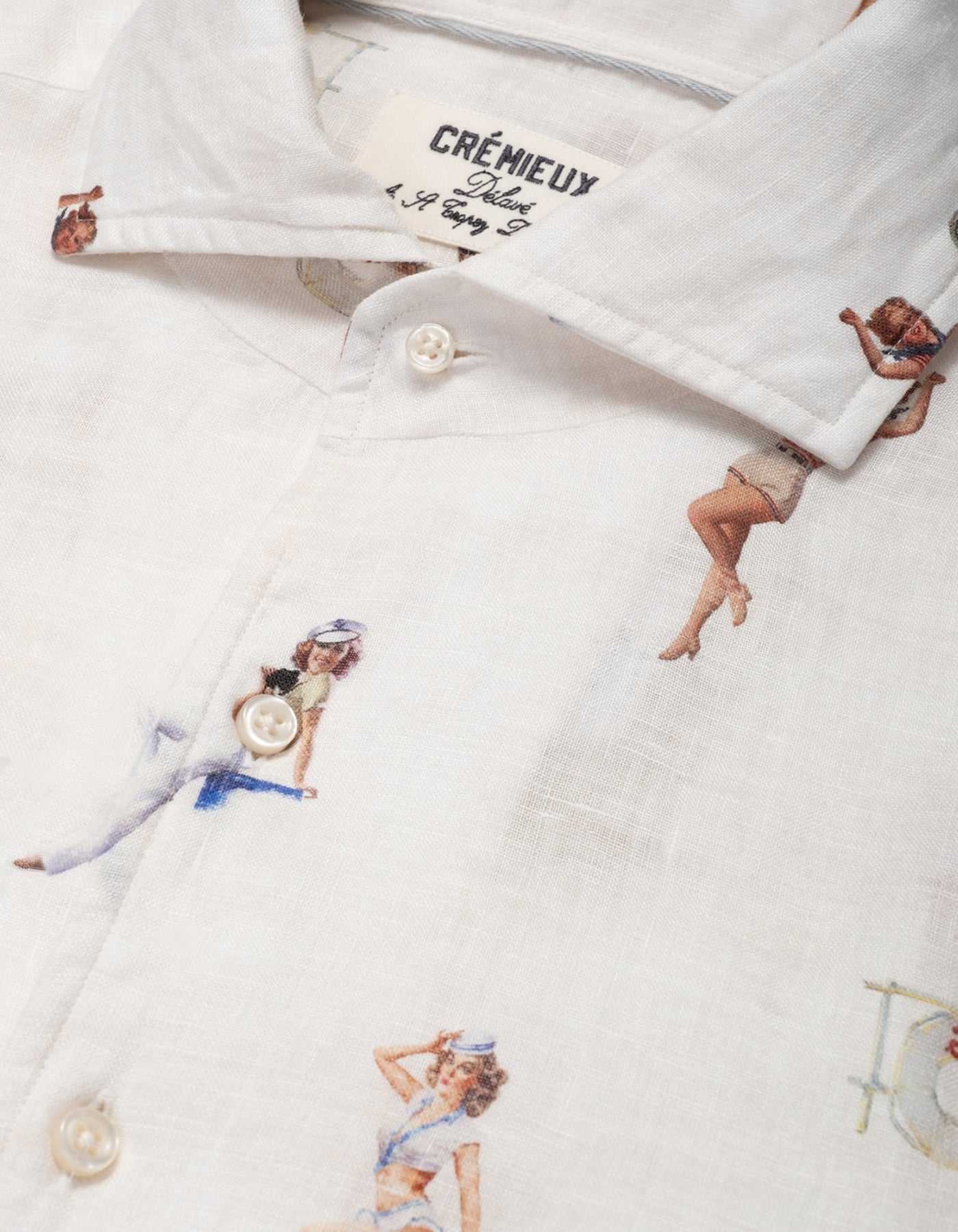 White coat with pin-up girl illustrations and Cremeieu branding