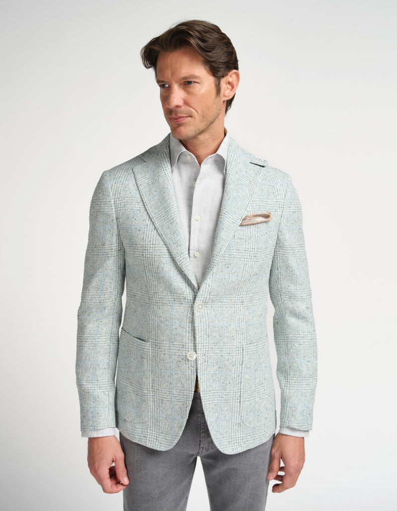 LUXURY EXCLUSIVE PLAID LINEN BLEND JACKET