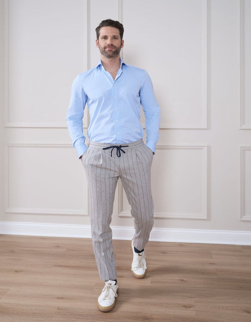 LUXURY CHALK STRIPE STRETCH FANNEL PANTS