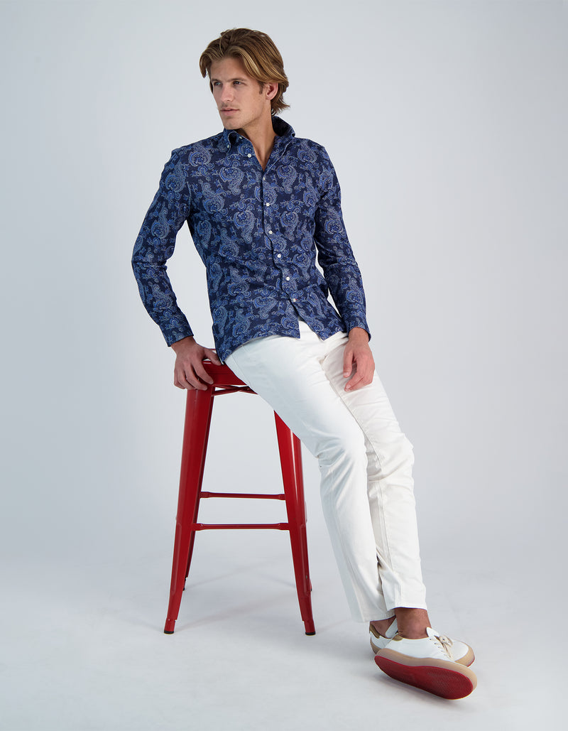 MONCEAU LUXURY JERSEY PAISLEY ONE PIECE BUTTON DOWN COLLAR SHIRT