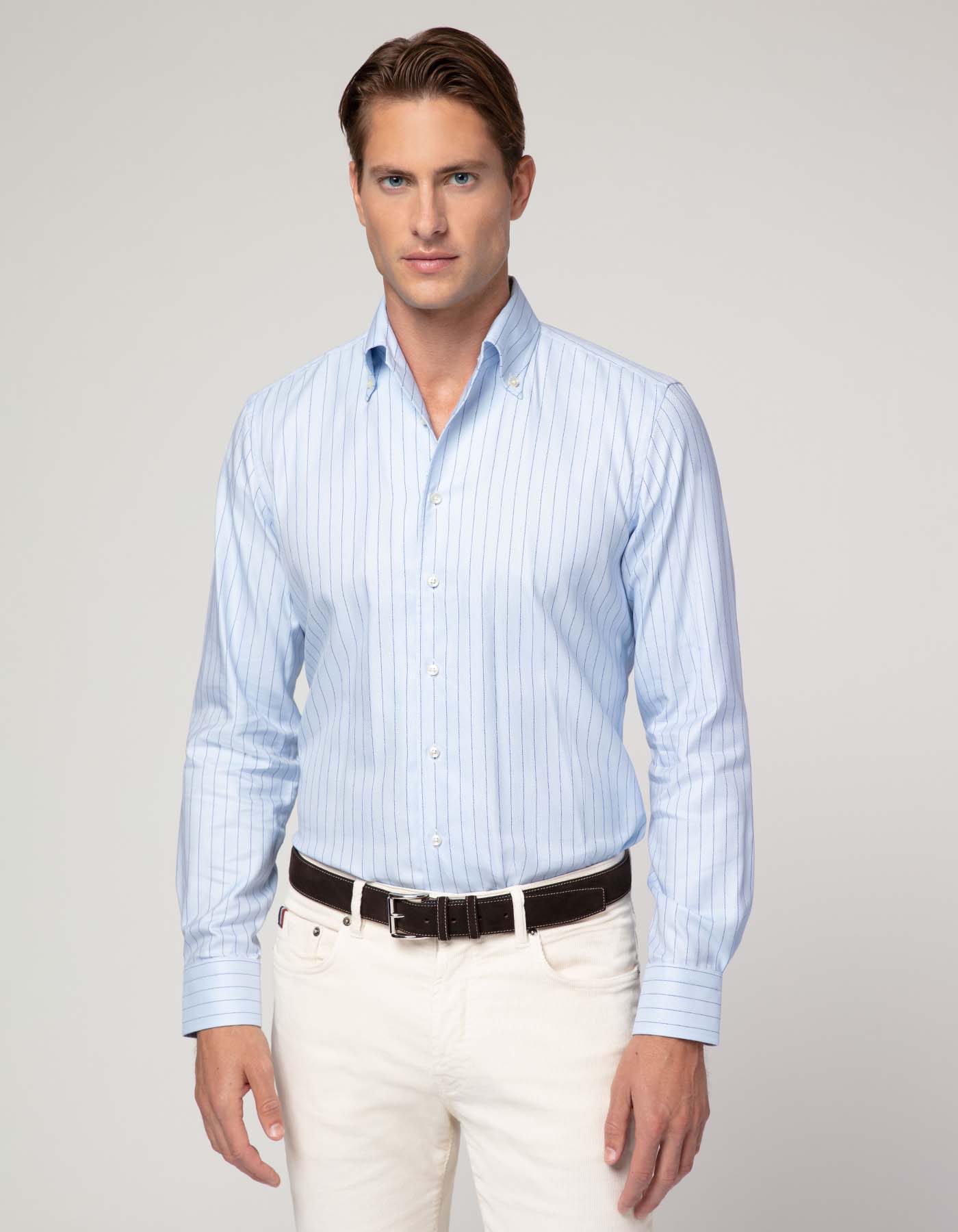 LUXURY PINPOINT STRIPE BUTTON DOWN COLLAR SHIRT – CREMIEUX USA