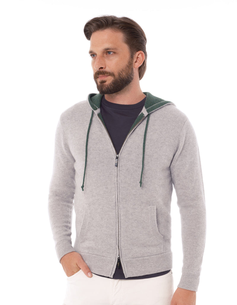 100% CASHMERE HOODIE WITH SUEDE ELBOW PATCH