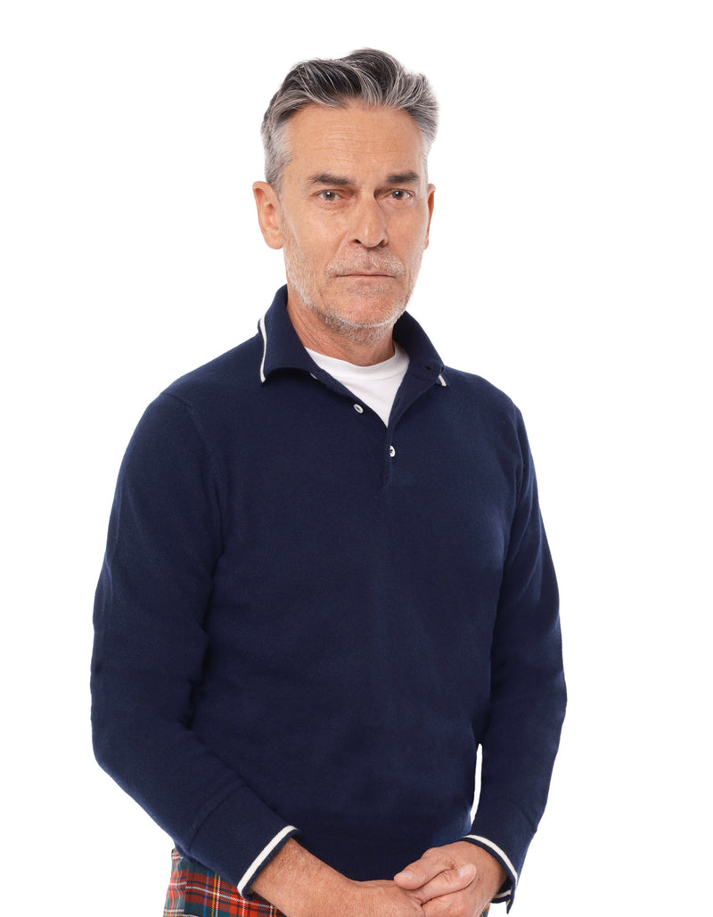 100% ITALIAN CASHMERE POLO SWEATER WITH TIPPING