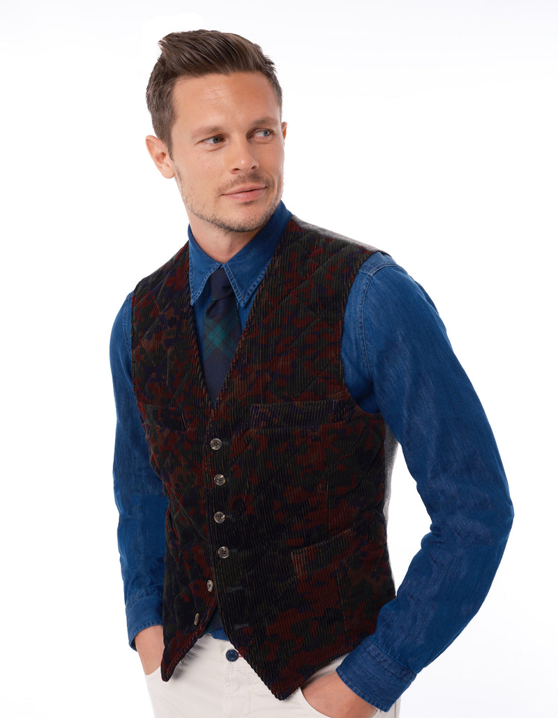 PRINTED CORDUROY QUILTED WAISTCOAT